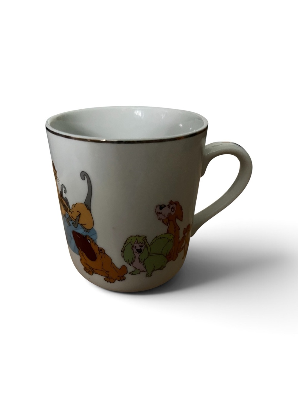 Disney White Mug with Multicolored Dog Characters and Gold Rim